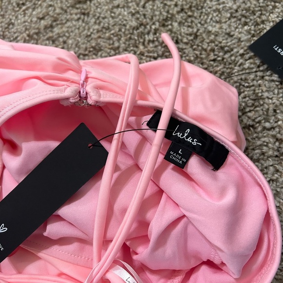 NWT Lulus Confident Allure Light Pink Ruched Lace-Up Bodycon Mini Dress Size L - Picture 10 of 10
